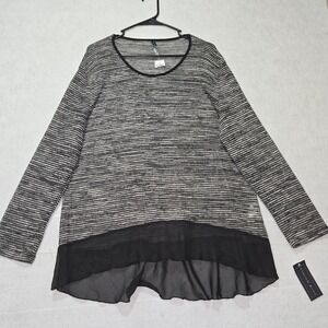 R#54 Ashely Blue Striped Sheer Hem Tunic Top Women's Plus 2XL Long Sleeve